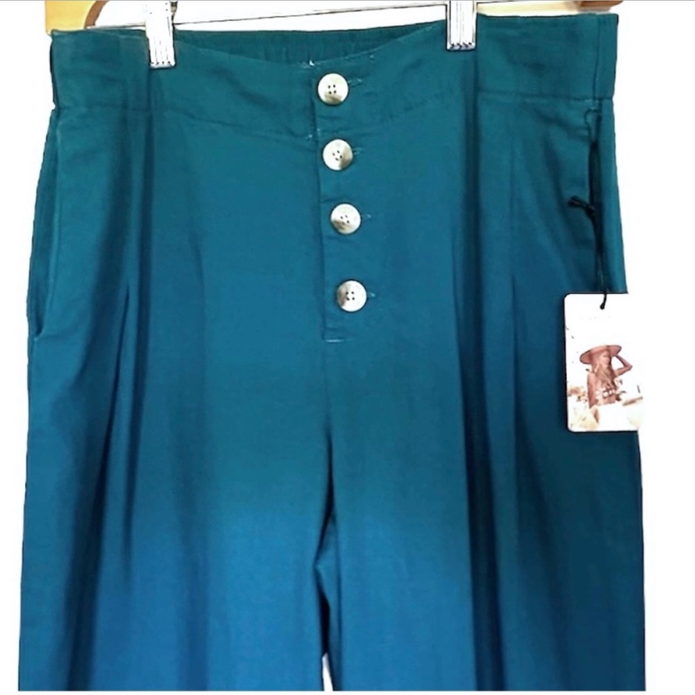 Sincerly Jules Wide Leg Pants Teal Blue Size Small Linen Blend NEW - Picture 8 of 12